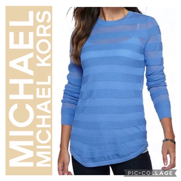 MICHAEL Michael Kors Sweaters - **NWT** MICHAEL MICHAEL KORS Oxford Blue Stripe Sheer Sweater Top Large
